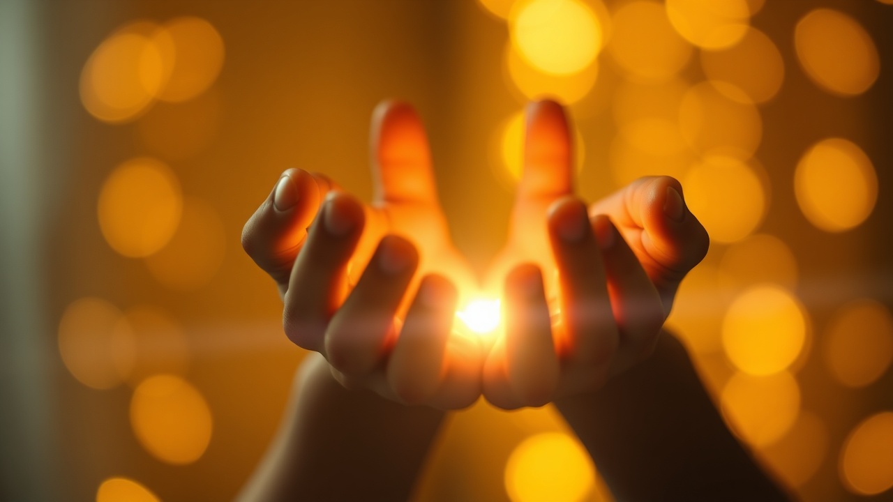 Открытые ладони с тёплым светом