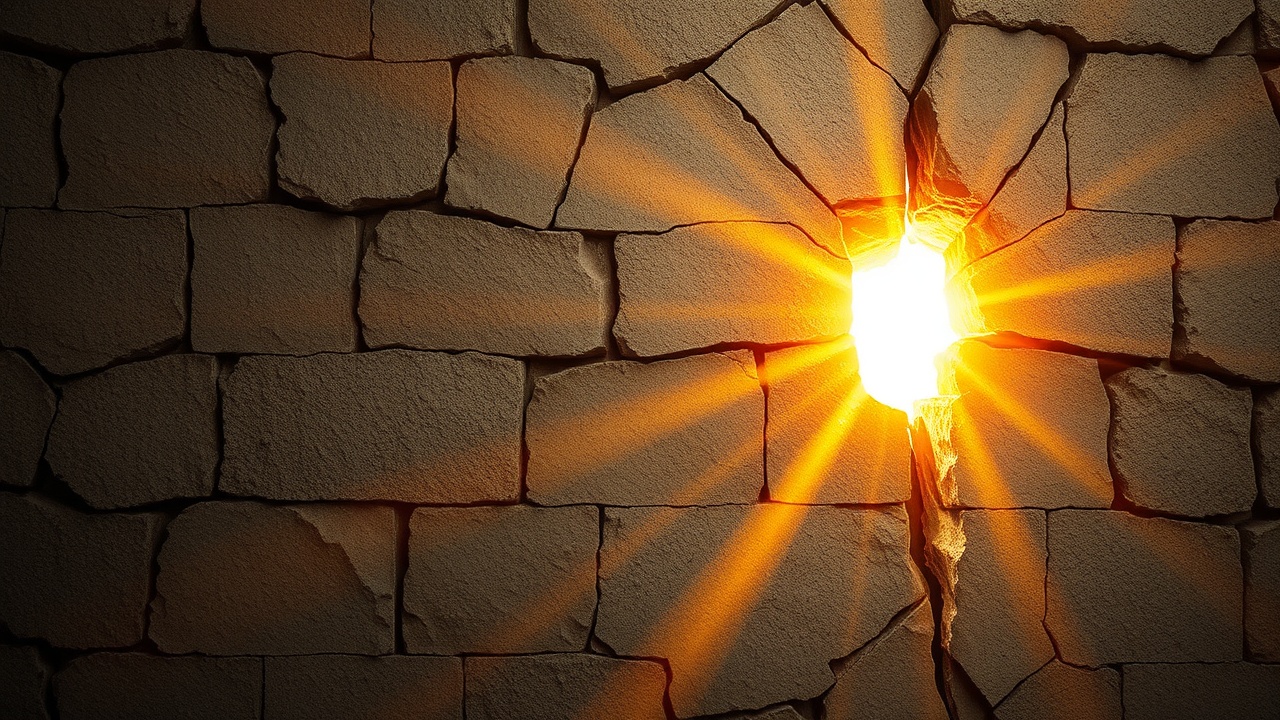 Свет сквозь трещины в каменной стене