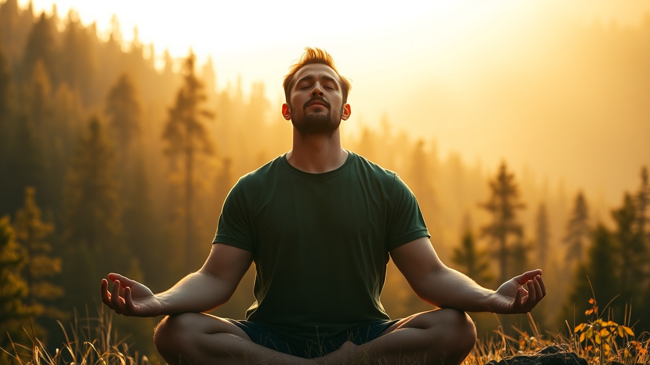 Мужчина в медитации в природном пространстве