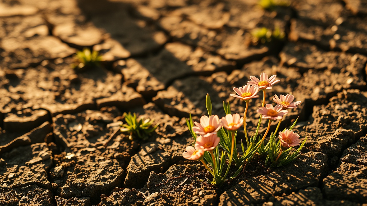 Цветы прорастают сквозь засохшую землю